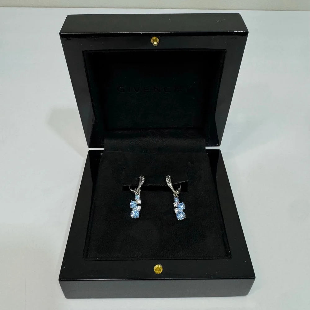 GIVENCHY Silver-Tone Scatter Cluster Blue Drop Earrings - Picture 2 of 5